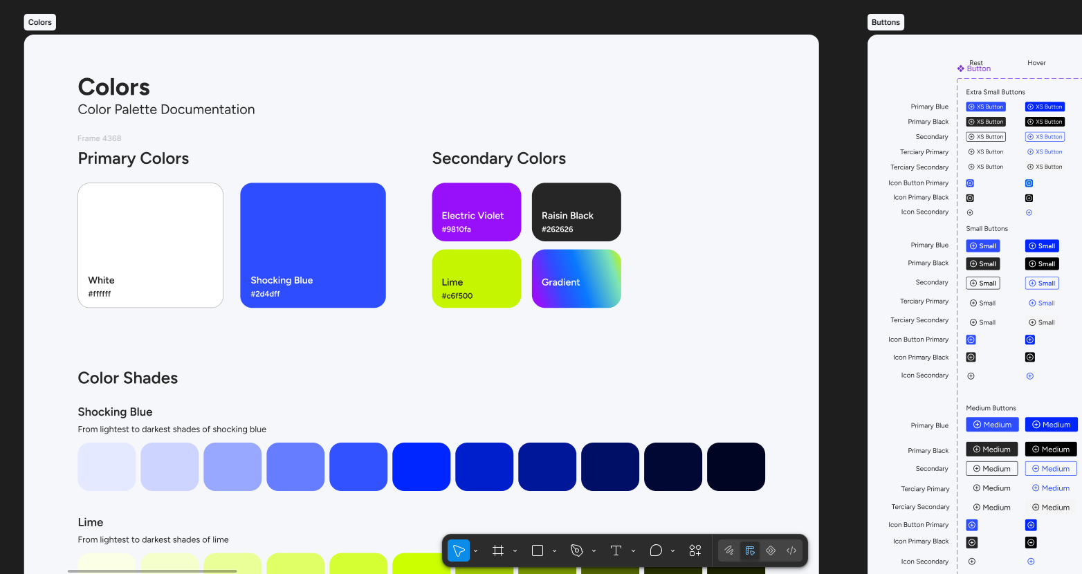 Yooddle colour palette documentation with primary, secondary colours and shades
